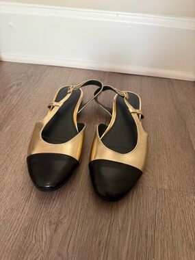 H&M Gold and Black Slingback Flats - Women Size 8